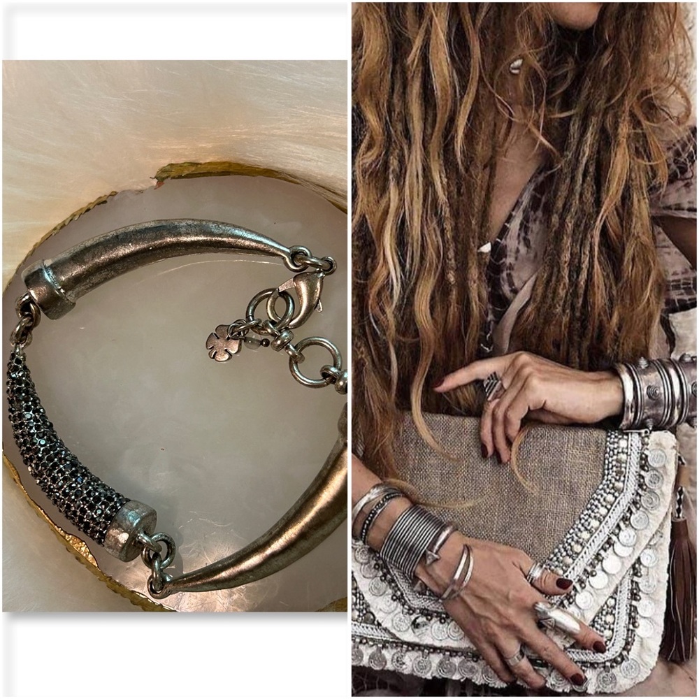 NWOT 🍀Lucky brand• Matte silver tone w/hematite cut crystal bracelet